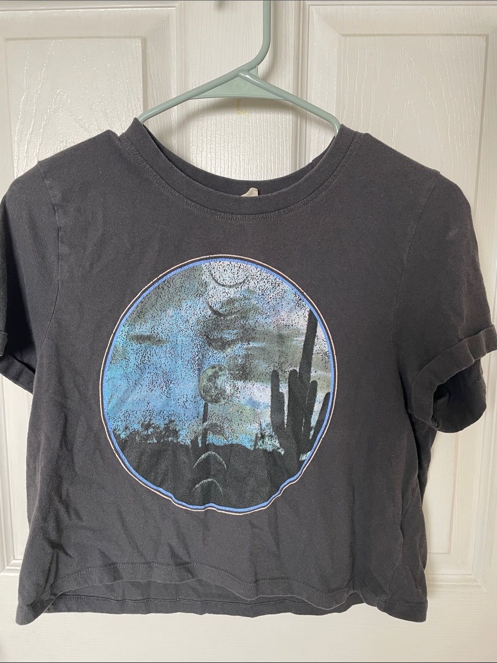 Unbranded Women's Black Crop Tee with Desert Graphic